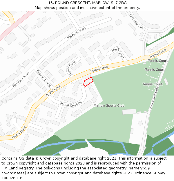 15, POUND CRESCENT, MARLOW, SL7 2BG: Location map and indicative extent of plot