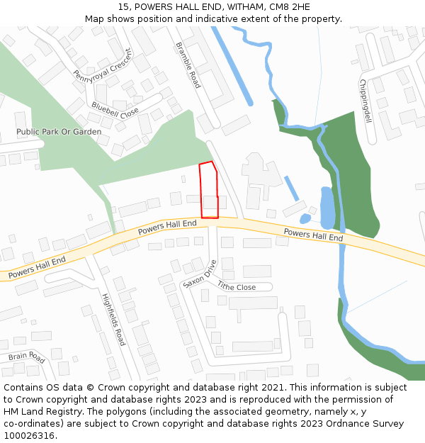 15, POWERS HALL END, WITHAM, CM8 2HE: Location map and indicative extent of plot