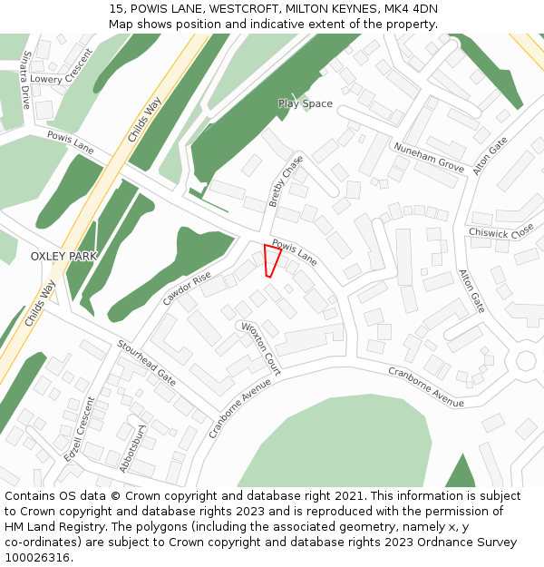 15, POWIS LANE, WESTCROFT, MILTON KEYNES, MK4 4DN: Location map and indicative extent of plot