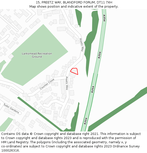 15, PREETZ WAY, BLANDFORD FORUM, DT11 7XH: Location map and indicative extent of plot