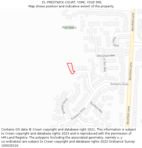 15, PRESTWICK COURT, YORK, YO26 5RS: Location map and indicative extent of plot