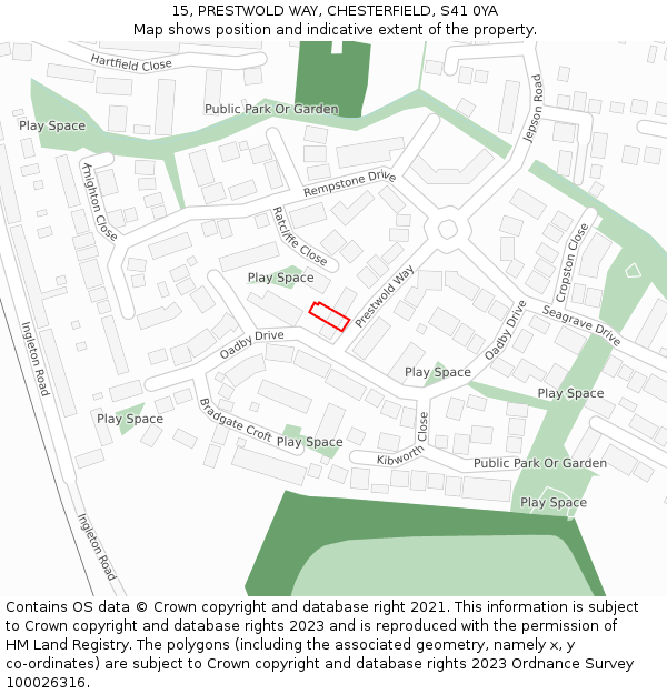 15, PRESTWOLD WAY, CHESTERFIELD, S41 0YA: Location map and indicative extent of plot