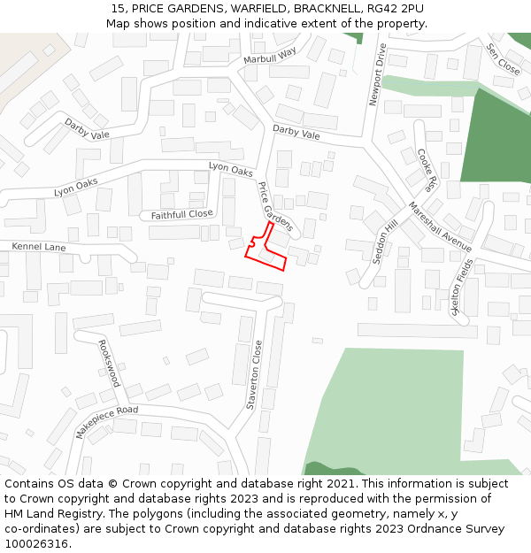 15, PRICE GARDENS, WARFIELD, BRACKNELL, RG42 2PU: Location map and indicative extent of plot