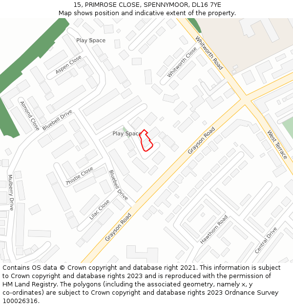 15, PRIMROSE CLOSE, SPENNYMOOR, DL16 7YE: Location map and indicative extent of plot