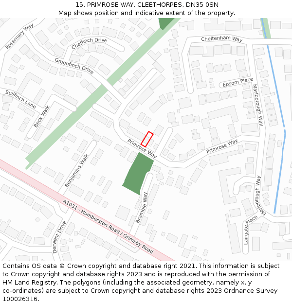 15, PRIMROSE WAY, CLEETHORPES, DN35 0SN: Location map and indicative extent of plot