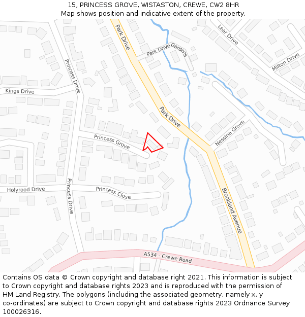 15, PRINCESS GROVE, WISTASTON, CREWE, CW2 8HR: Location map and indicative extent of plot