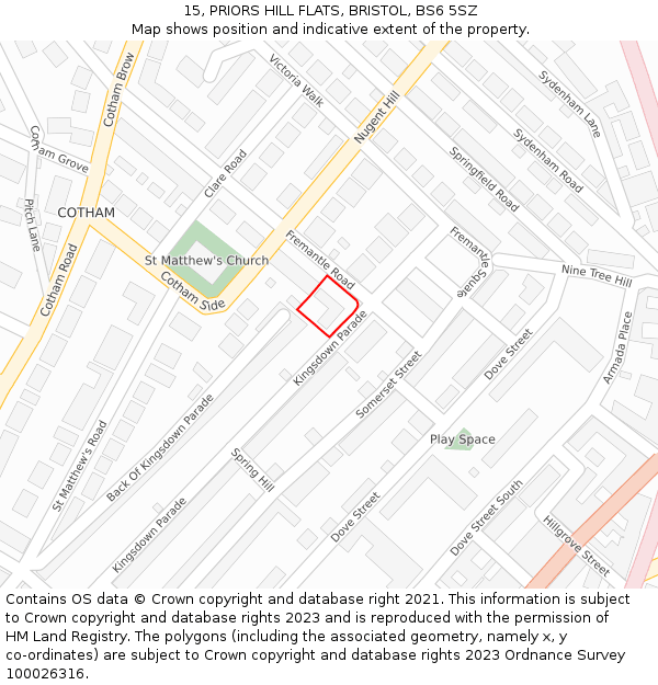 15, PRIORS HILL FLATS, BRISTOL, BS6 5SZ: Location map and indicative extent of plot