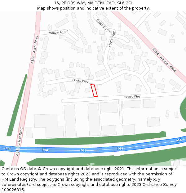 15, PRIORS WAY, MAIDENHEAD, SL6 2EL: Location map and indicative extent of plot