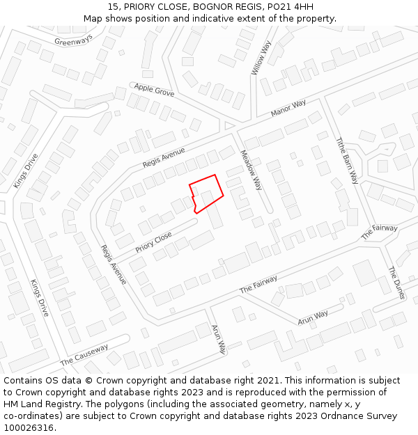 15, PRIORY CLOSE, BOGNOR REGIS, PO21 4HH: Location map and indicative extent of plot