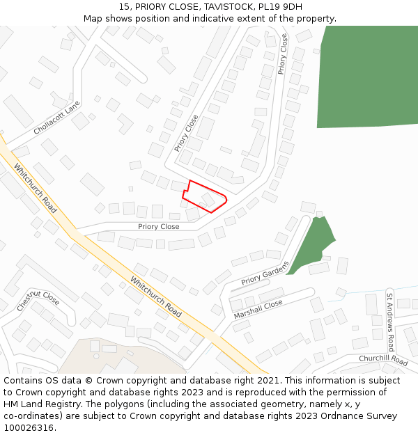 15, PRIORY CLOSE, TAVISTOCK, PL19 9DH: Location map and indicative extent of plot