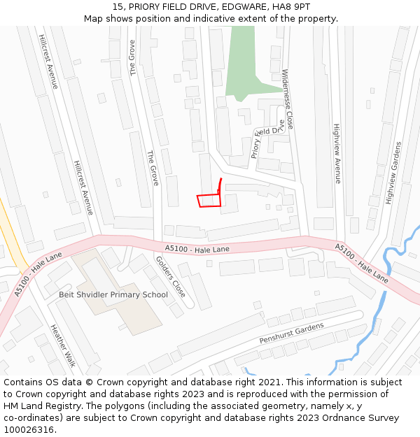 15, PRIORY FIELD DRIVE, EDGWARE, HA8 9PT: Location map and indicative extent of plot