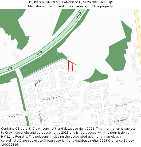 15, PRIORY GARDENS, LANGSTONE, NEWPORT, NP18 2JG: Location map and indicative extent of plot