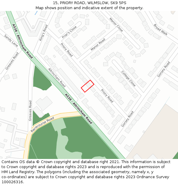 15, PRIORY ROAD, WILMSLOW, SK9 5PS: Location map and indicative extent of plot