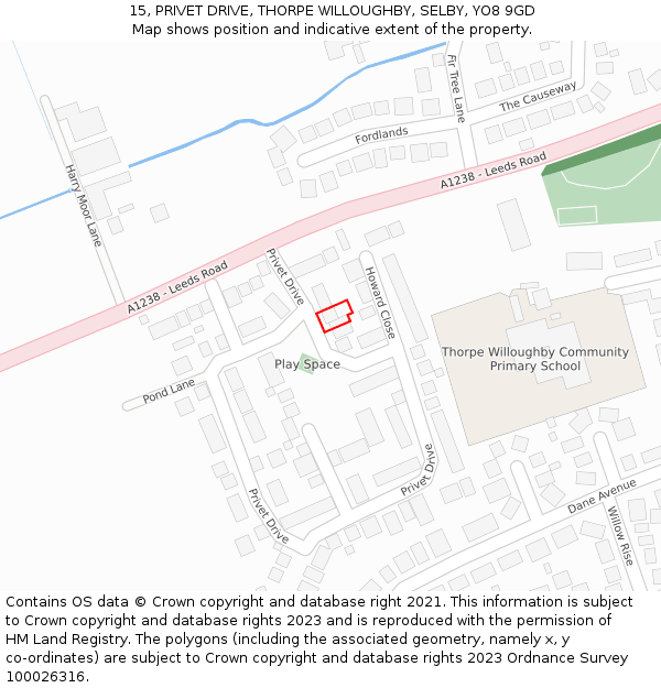 15, PRIVET DRIVE, THORPE WILLOUGHBY, SELBY, YO8 9GD: Location map and indicative extent of plot