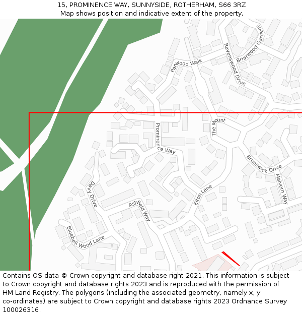 15, PROMINENCE WAY, SUNNYSIDE, ROTHERHAM, S66 3RZ: Location map and indicative extent of plot