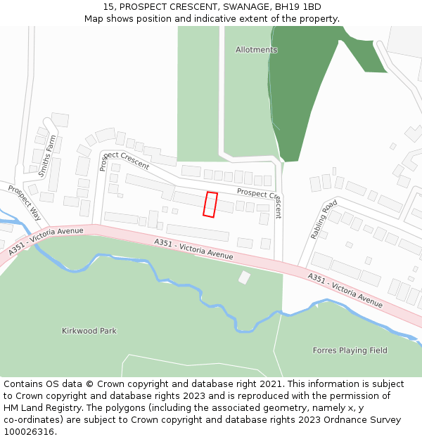 15, PROSPECT CRESCENT, SWANAGE, BH19 1BD: Location map and indicative extent of plot