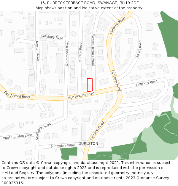 15, PURBECK TERRACE ROAD, SWANAGE, BH19 2DE: Location map and indicative extent of plot