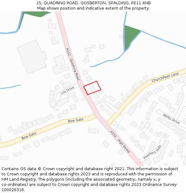 15, QUADRING ROAD, GOSBERTON, SPALDING, PE11 4NB: Location map and indicative extent of plot