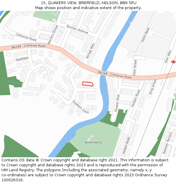 15, QUAKERS VIEW, BRIERFIELD, NELSON, BB9 5PU: Location map and indicative extent of plot