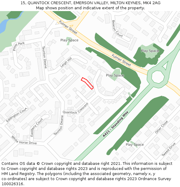 15, QUANTOCK CRESCENT, EMERSON VALLEY, MILTON KEYNES, MK4 2AG: Location map and indicative extent of plot