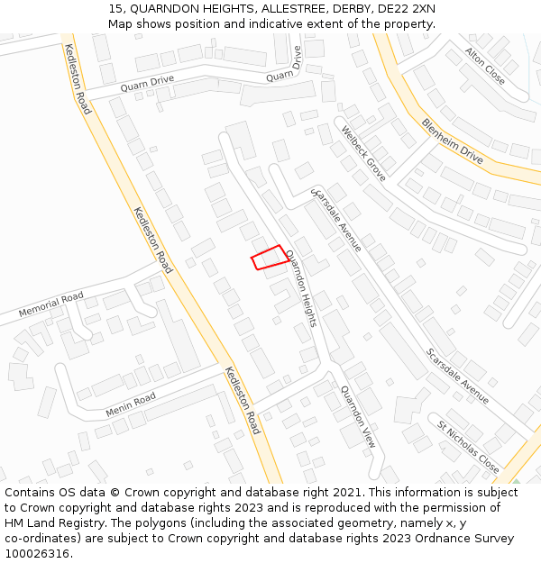 15, QUARNDON HEIGHTS, ALLESTREE, DERBY, DE22 2XN: Location map and indicative extent of plot