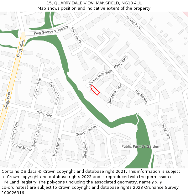 15, QUARRY DALE VIEW, MANSFIELD, NG18 4UL: Location map and indicative extent of plot