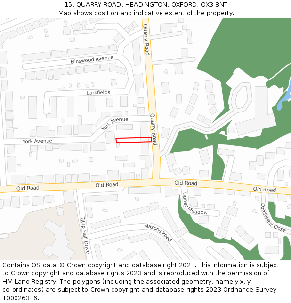 15, QUARRY ROAD, HEADINGTON, OXFORD, OX3 8NT: Location map and indicative extent of plot