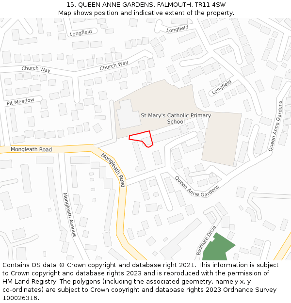 15, QUEEN ANNE GARDENS, FALMOUTH, TR11 4SW: Location map and indicative extent of plot