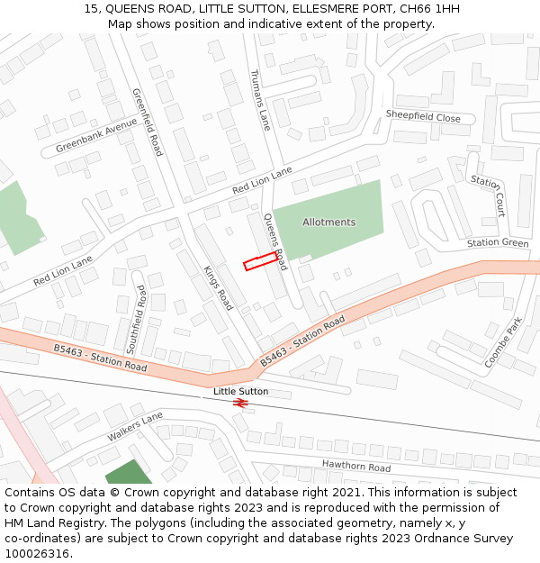 15, QUEENS ROAD, LITTLE SUTTON, ELLESMERE PORT, CH66 1HH: Location map and indicative extent of plot