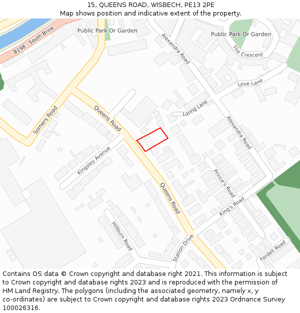 15, QUEENS ROAD, WISBECH, PE13 2PE: Location map and indicative extent of plot