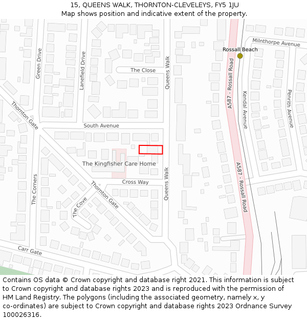 15, QUEENS WALK, THORNTON-CLEVELEYS, FY5 1JU: Location map and indicative extent of plot
