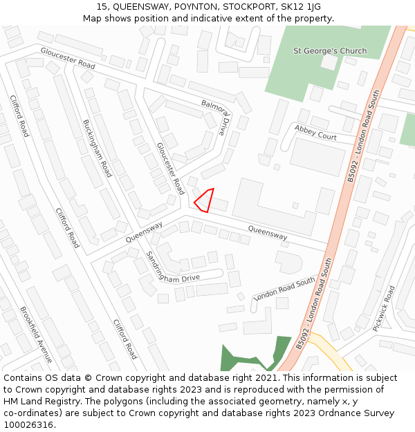 15, QUEENSWAY, POYNTON, STOCKPORT, SK12 1JG: Location map and indicative extent of plot