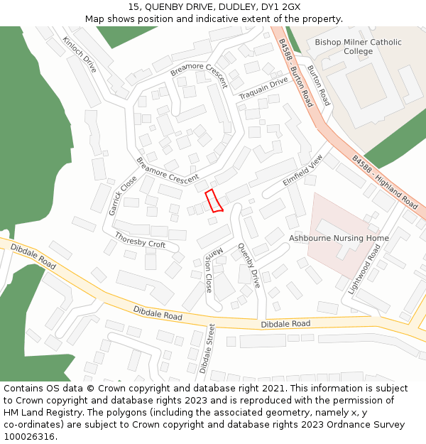 15, QUENBY DRIVE, DUDLEY, DY1 2GX: Location map and indicative extent of plot