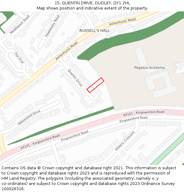 15, QUENTIN DRIVE, DUDLEY, DY1 2HL: Location map and indicative extent of plot