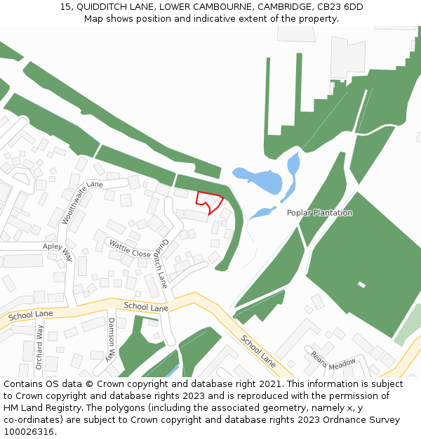 15, QUIDDITCH LANE, LOWER CAMBOURNE, CAMBRIDGE, CB23 6DD: Location map and indicative extent of plot