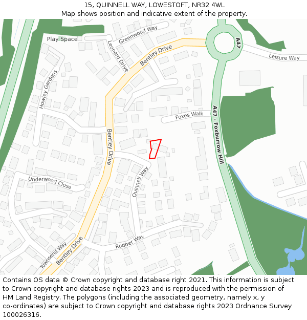 15, QUINNELL WAY, LOWESTOFT, NR32 4WL: Location map and indicative extent of plot