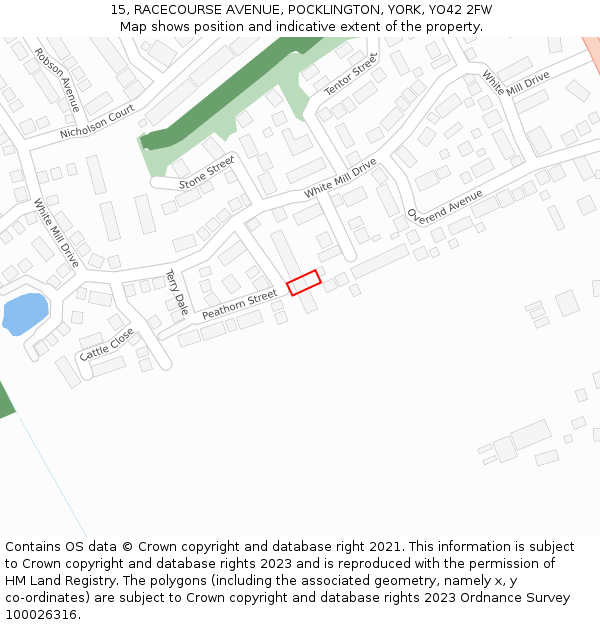 15, RACECOURSE AVENUE, POCKLINGTON, YORK, YO42 2FW: Location map and indicative extent of plot