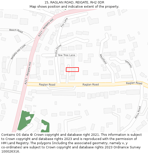 15, RAGLAN ROAD, REIGATE, RH2 0DR: Location map and indicative extent of plot