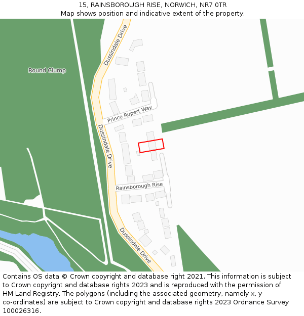 15, RAINSBOROUGH RISE, NORWICH, NR7 0TR: Location map and indicative extent of plot