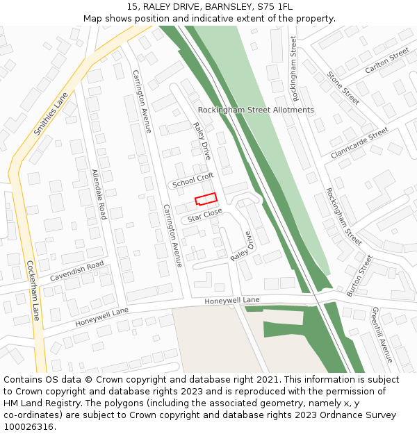 15, RALEY DRIVE, BARNSLEY, S75 1FL: Location map and indicative extent of plot