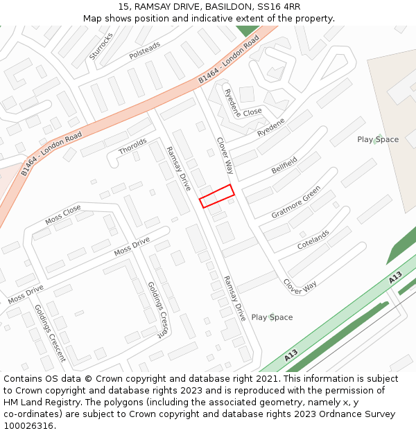 15, RAMSAY DRIVE, BASILDON, SS16 4RR: Location map and indicative extent of plot