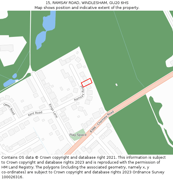 15, RAMSAY ROAD, WINDLESHAM, GU20 6HS: Location map and indicative extent of plot