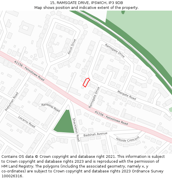 15, RAMSGATE DRIVE, IPSWICH, IP3 9DB: Location map and indicative extent of plot