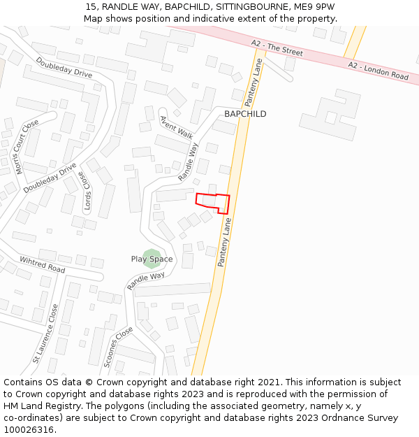 15, RANDLE WAY, BAPCHILD, SITTINGBOURNE, ME9 9PW: Location map and indicative extent of plot