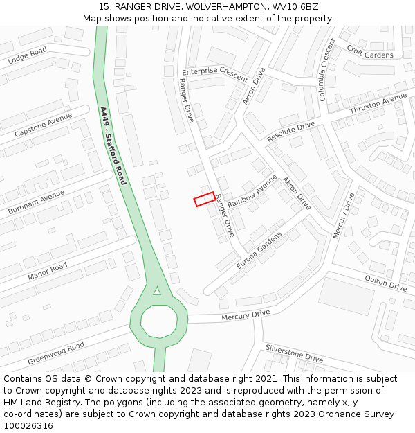 15, RANGER DRIVE, WOLVERHAMPTON, WV10 6BZ: Location map and indicative extent of plot