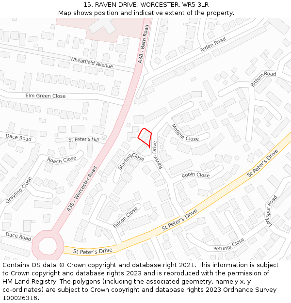 15, RAVEN DRIVE, WORCESTER, WR5 3LR: Location map and indicative extent of plot