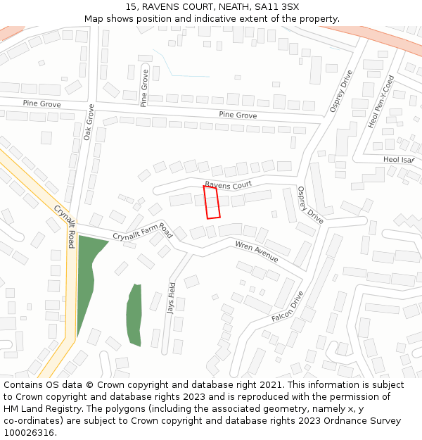 15, RAVENS COURT, NEATH, SA11 3SX: Location map and indicative extent of plot