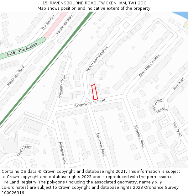15, RAVENSBOURNE ROAD, TWICKENHAM, TW1 2DG: Location map and indicative extent of plot