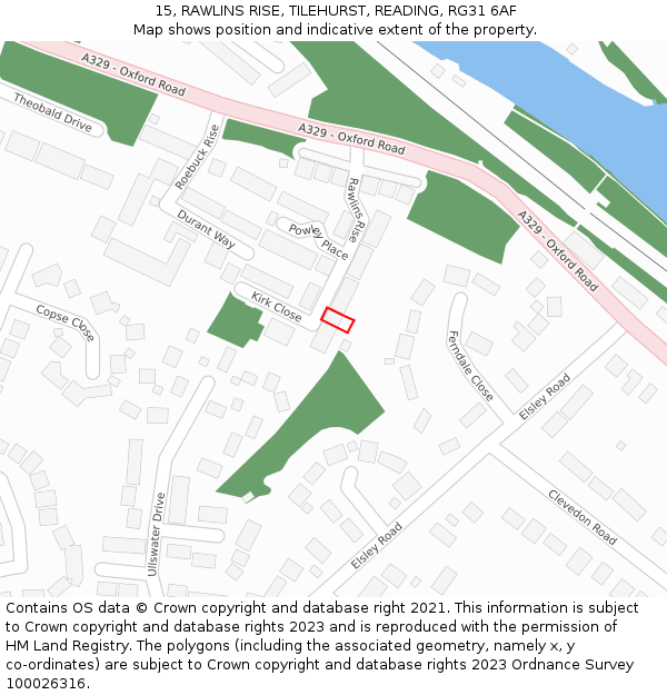 15, RAWLINS RISE, TILEHURST, READING, RG31 6AF: Location map and indicative extent of plot
