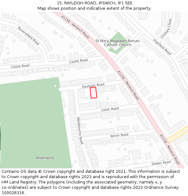 15, RAYLEIGH ROAD, IPSWICH, IP1 5EE: Location map and indicative extent of plot